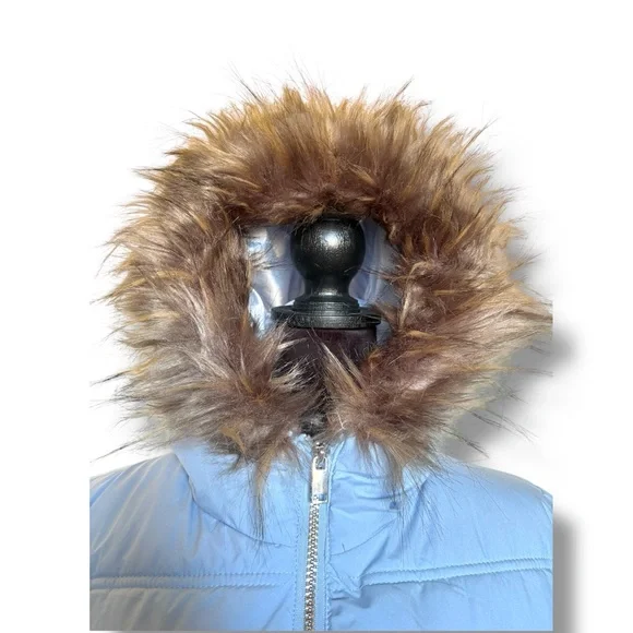 Maralyn & Me Large Quilted Blue Puffer Jacket With Faux Fur Hood - Picture 3 of 8